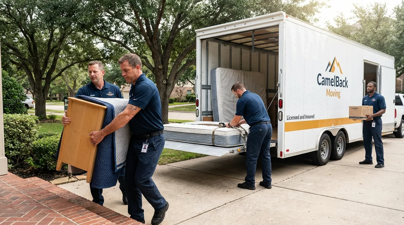 Crew loading residential truck for cross-state move from Delphos, OH